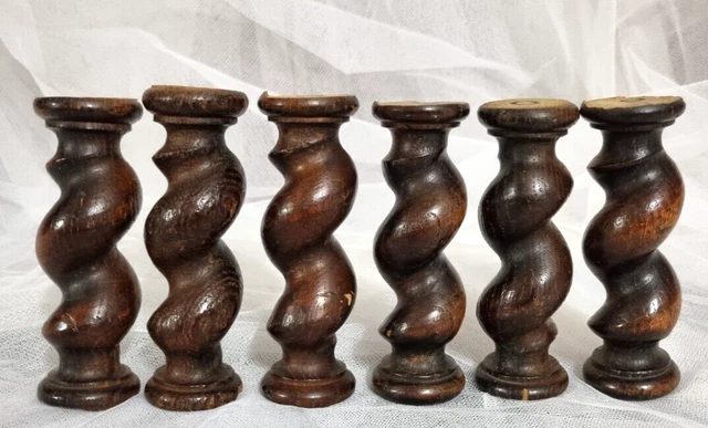 6 Barley twist turned spindle Column Antique french architectural salvage 4.8 in 2