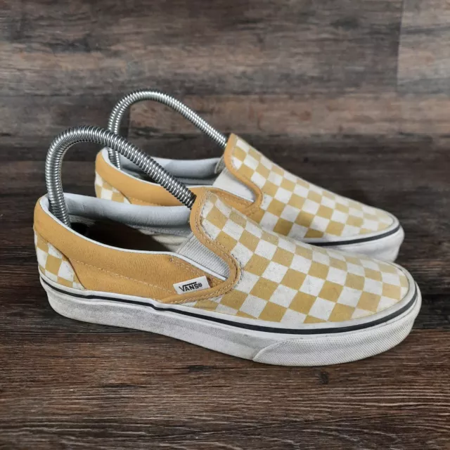 Vans Slip On Shoes Checkerboard Womens 7 Yellow White Sneakers Skate 507452