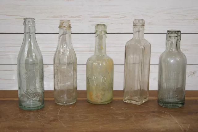 5 x Job Lot Vintage Antique Glass Medicine Apothecary Condiment Bottles & Jars