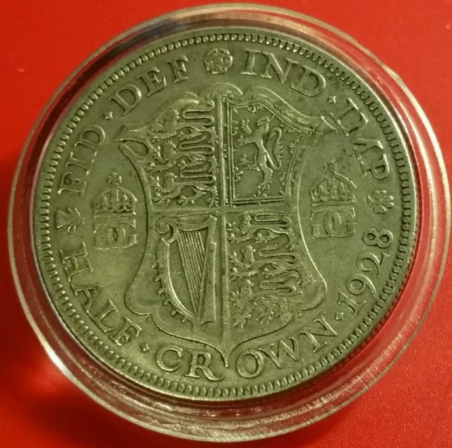 1928 Xf Half Crown George V British Silver Coin Protective Capsule
