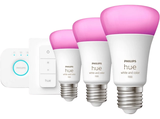 Kit de iluminación - Philips Hue E27, 3 bombillas, Interuptor inteligente, Hue B