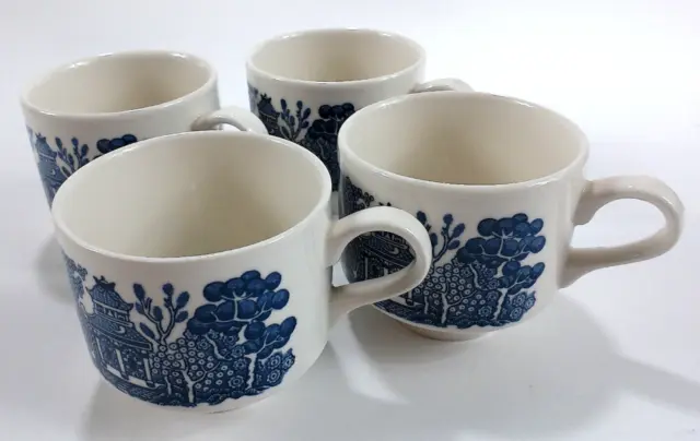 Set of 4 Churchill Blue Willow Tea Cups Vintage