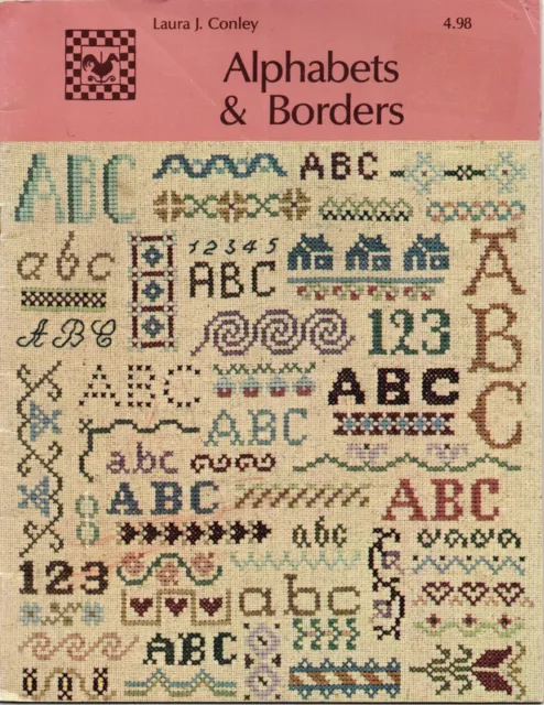 Alphabets & Borders Cross Stitch Bklt VTG 1984 Folk Heart Designs Laura Conley