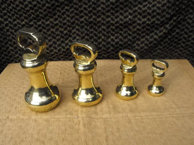 4 x Vintage Graduating Imperial Polished Brass Bell Shaped Weights 7lb-1lb