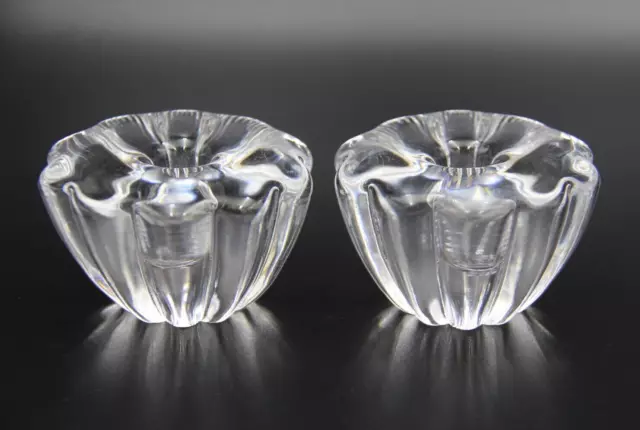 Pair of Vintage Orrefors Crystal Stella Pattern Candle Holders Made in Sweden
