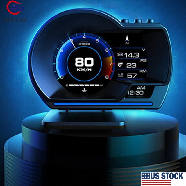 Car HUD Gauge Head Up Display P6 OBD GPS Smart Gauge Speedometer RPM Oil Temp US