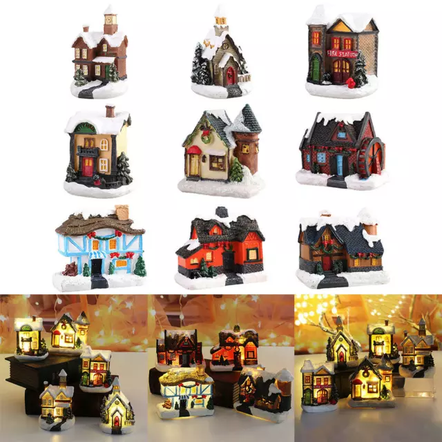 Maison de scène de Noël LED Light Village Farmhouse Set Home Decoration Gift