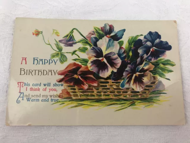 Vintage Postcard - Colour - Floral - A Happy Birthday - Message On Back