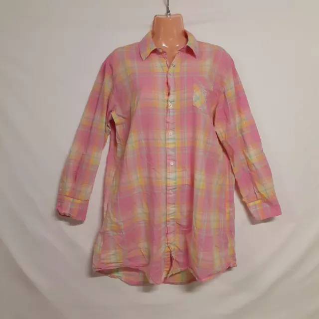 Ralph Lauren Women Top Tunic Blouse Dress Shirt Size M Plaid Pink Cotton Long/S