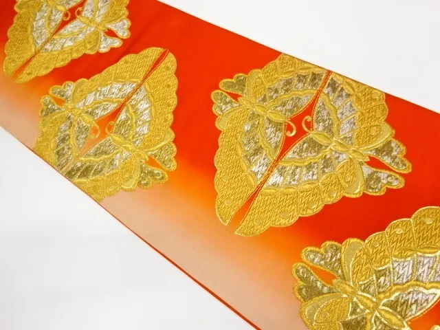 37153# Japanese Kimono / Vintage Fukuro Obi / Woven Butterfly & Rhombus