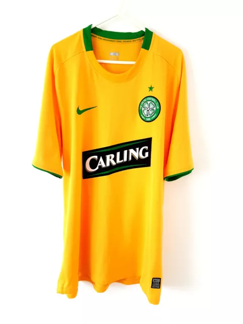 Celtic Away Shirt 2008. Large. Original Nike. Yellow Adults Football Top Only L.