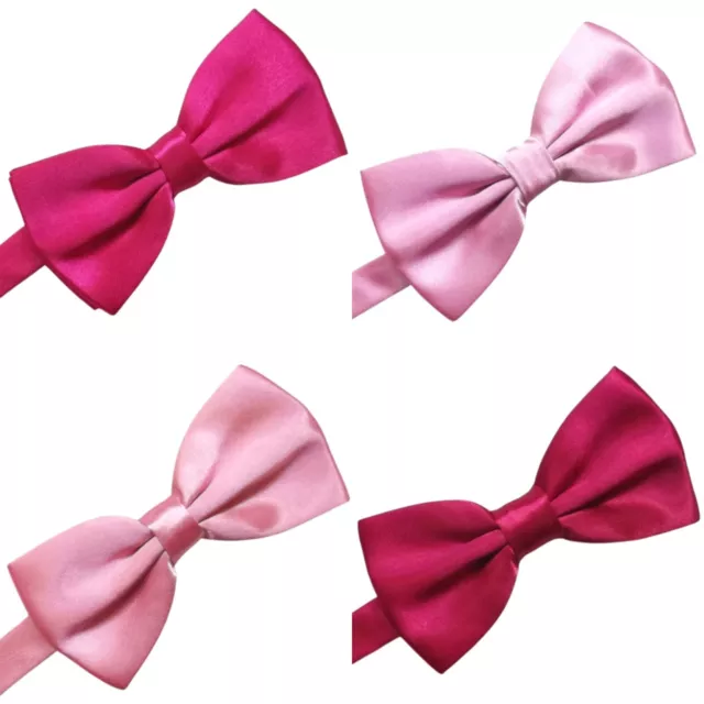 Bow Tie Pink Bowtie Mens Silky Shiny Satin Solid New Wedding Adjustable