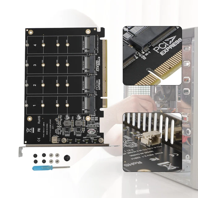 M.2 NVME SSD to PCI-E 4.0 X16 Adapter Expension Card support PH44 2280 2242 AUS 2