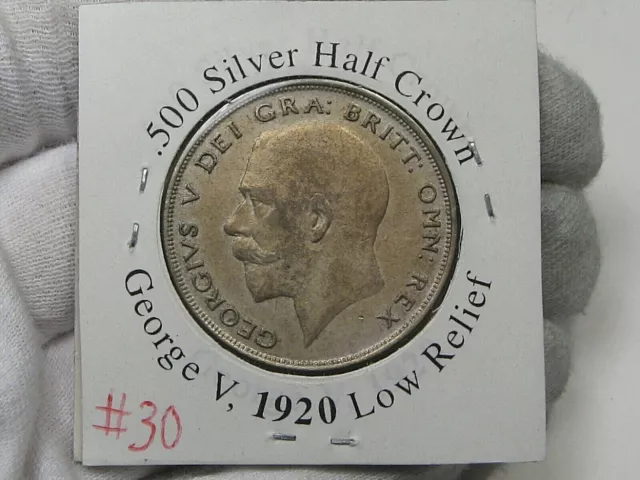 XF 1920 .500 Silver Half Crown George V Low Relief Great Britain.  #30