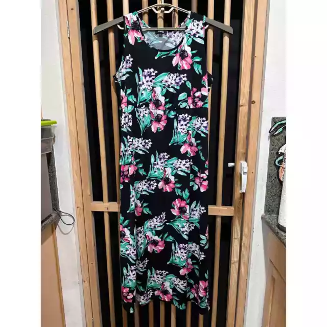 Elementz Women Maxi Dress Plus 2X Black Green Pink Floral Sleeveless