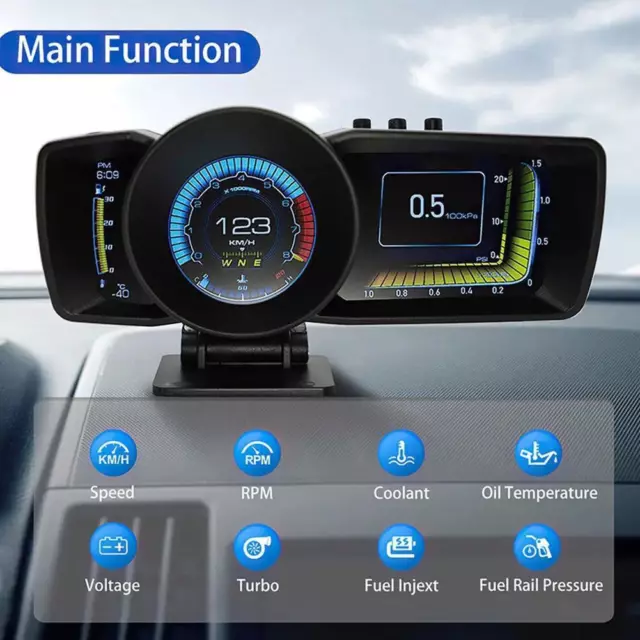 Car OBD2+GPS Gauge Smart HUD Head-Up Digital Display Ala✨ Speedometer Turbo Q5A2