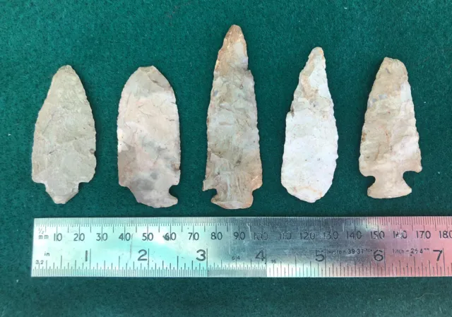 Lot of 5 Authentic Archaic Indian Arrowheads Personal Finds Kalamazoo Co. Mi.