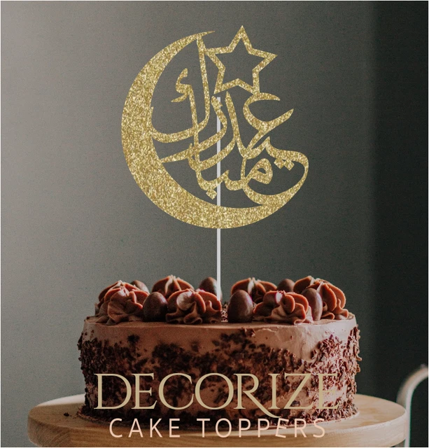 EID MUBARAK ARABIC text Glitter Cake Topper Islamic Party Decoration ...