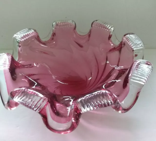 Vintage Anthony Rossi Canada Art Glass Cranberry/Pink/Clear Cigar Ashtray 1960's