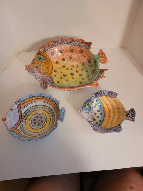 Italica ARS 2 Fish Bowls +1 Hand Painted, Lg 12"