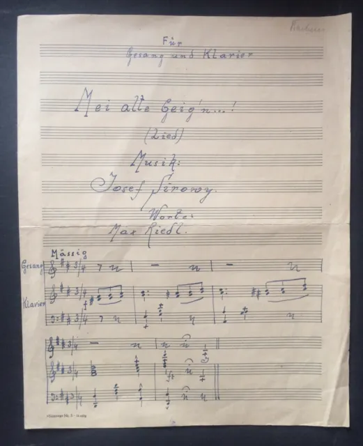 Original handschr. Notenmanuskript, Autograph von Josef Sirowy, Wiener Komponist