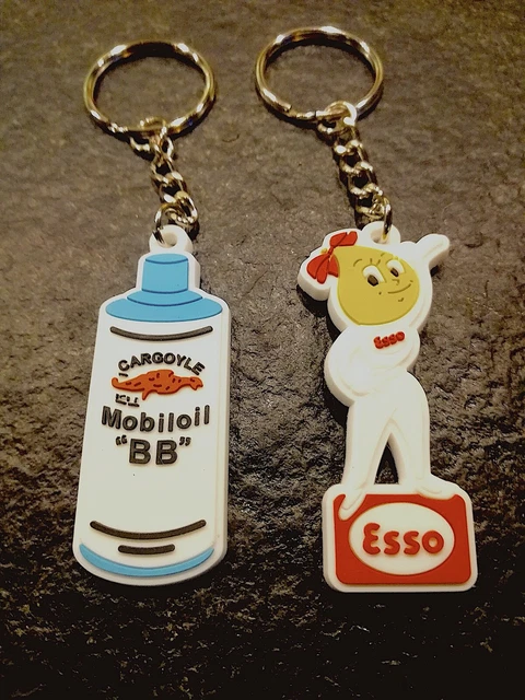 **Schlüsselanhänger PVC Esso u. Gargoyle Mobiloil  Oldtimer Tankstelle  Öldose**