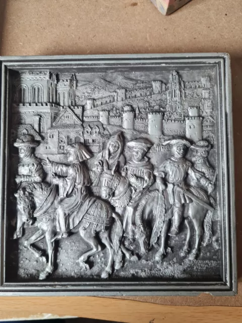 Handmade Marcus Designs Square Silvered Relief Wall Plaque Medieval Knights