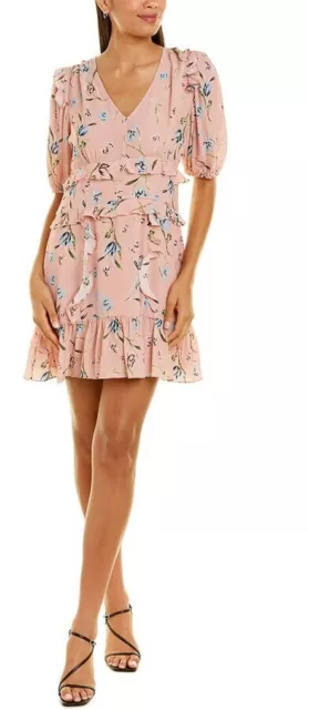 NWT Nicole Miller Collection Womens Pink Floral Keyhole Silk Blend Mini Dress S