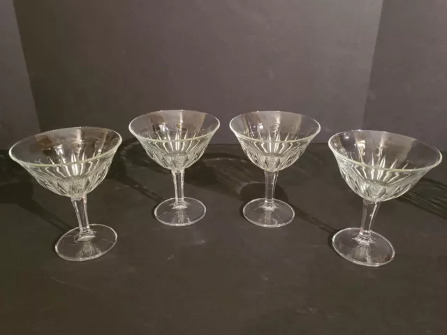 (LOT OF 4) Crystal Cut Clear Lomg Stem Martini Glass 5" Tall