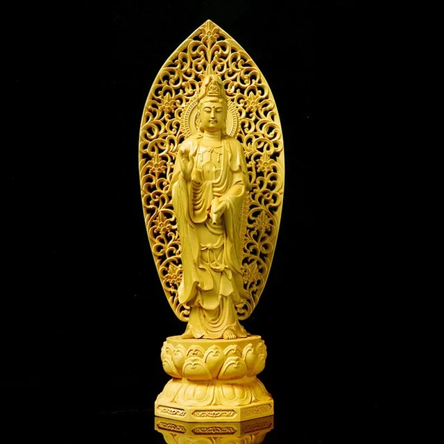 Buddha Statue Wood Carved Amida Triad [Amida Nyorai Kannon B... Ships from Japan