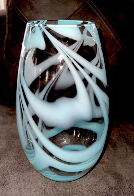 Pier 1 Imports Modern Light Blue Swirl Clear Art Glass 12" Vase