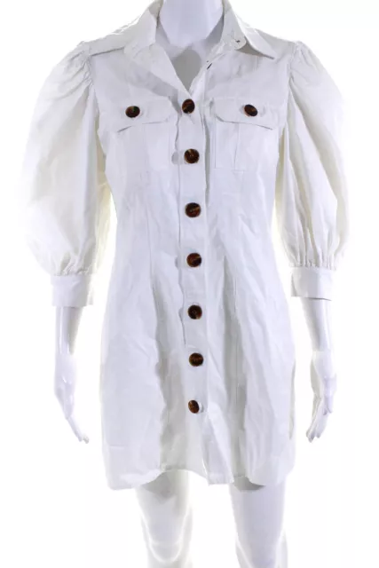 Petersyn Womens Cotton Bishop 3/4 Sleeve Collared Mini Shirt Dress White Size S