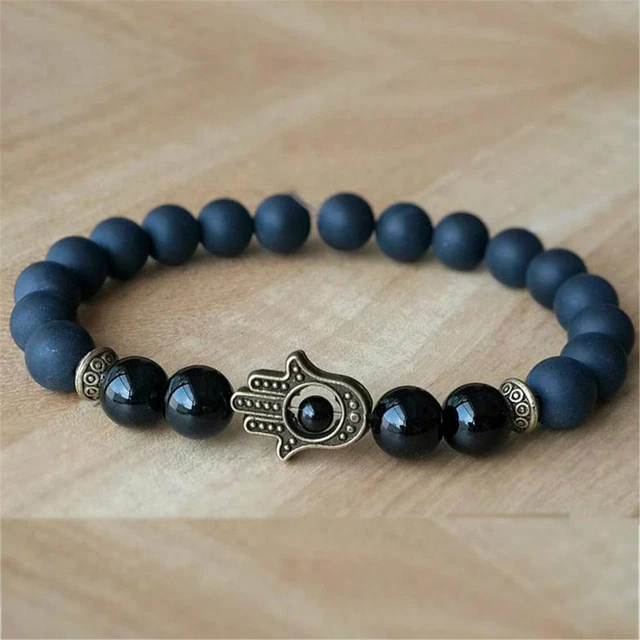 8 mm bracelet mala pierre précieuse lapis givrée noir onyx 7,5 pouces guérison mala naturel 2