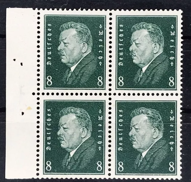 Dt. Reich Mi. Nr. 412 y postfrisch 4er mit Bogenrand - geprüft siehe Bild