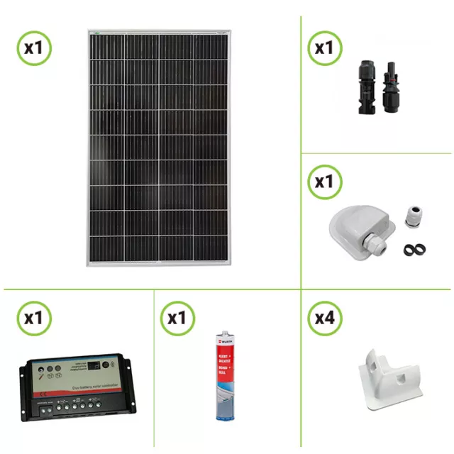 Kit solaire pour roulotte 150W 12V et régulateur de charge double batterie 20A s