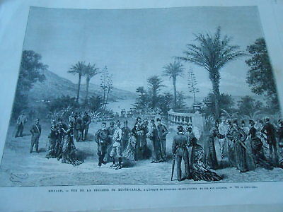 Gravure 1869 - Monaco vue de la terrasse de Monte Carlo Tir aux Pigeons