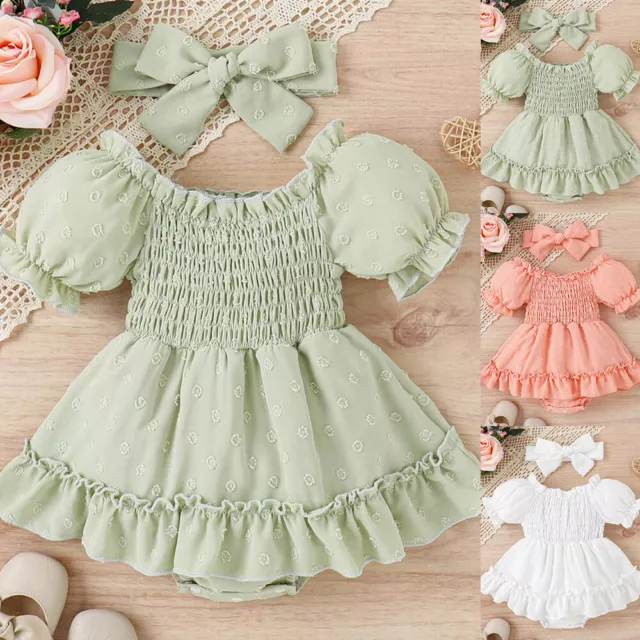 Baby Girl Ruffle Romper Princess Dress+Headband Set Summer Holiday Beach Outfits