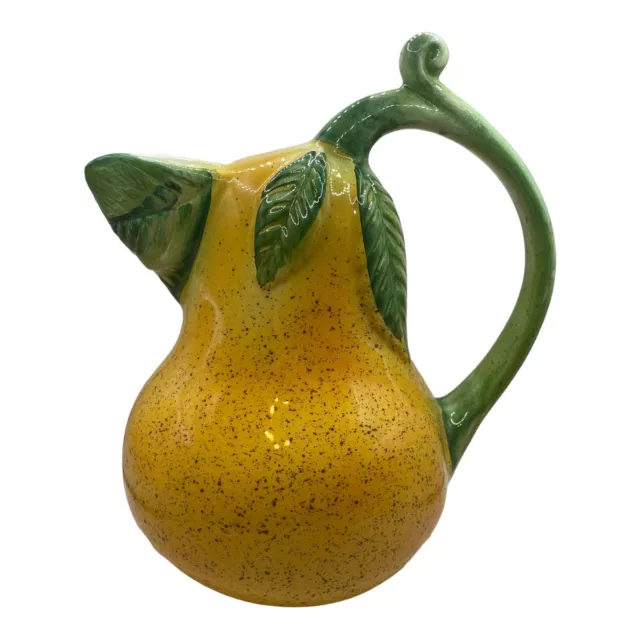 Vintage Ancora Pear Ceramic Pottery Pitcher Hand Painted  Italy 36oz