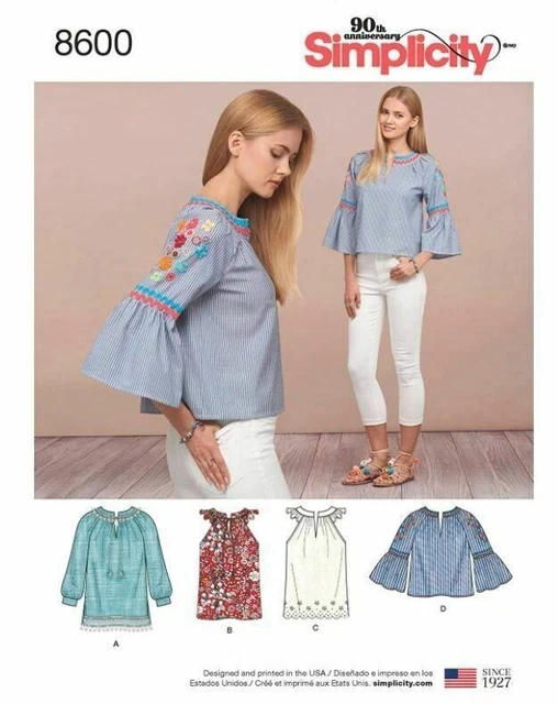 SIMPLICITY SEWING PATTERN 8600 Misses Top Blouse Size 1422 Boho