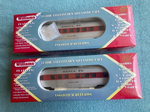 Williams O scale illuminated Santa Fe Super Chief passenger cars. Brand new!!!