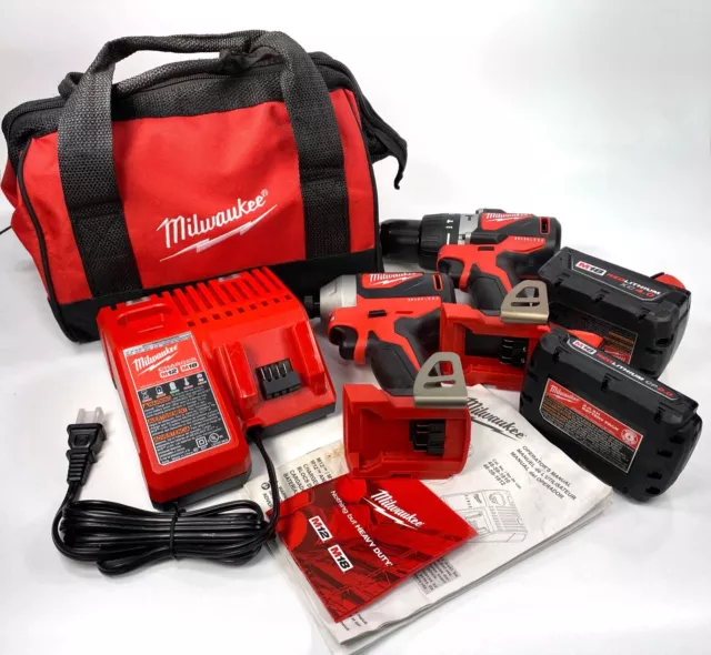 Milwaukee 2893-22CX M18 18V Brushless Hammer Drill & Impact Drill Kit 2.0/4.0Ah