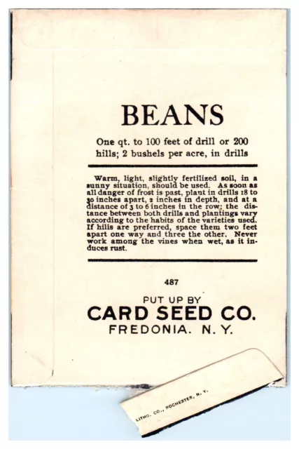 VINTAGE CARD SEED Co. White Lima Bush Beans Seed Packet ONLY Fredonia ...