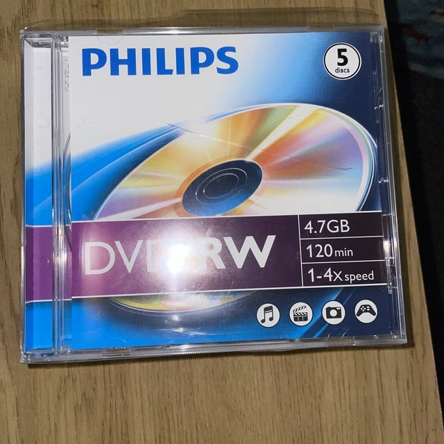 Confezione da 5 x Philips DVD-RW 4,7 GB dati 120 minuti nuovi e sigillati 3