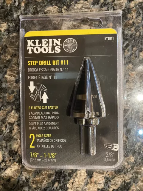 Klein Tools KTSB11 Double Fluted Step Drill Bit 7/8" or 1 1/8' holes