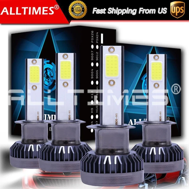 4x H1 130W Super Bright COB LED Headlight Fog Driving DRL Bulbs Kit 6500K White