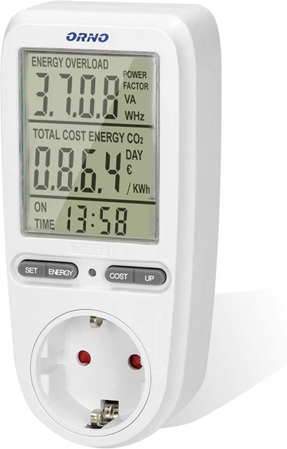 ORNO WAT-435(GS) Wattmetre Prise grand écran LCD batterie intégrée 3680W...