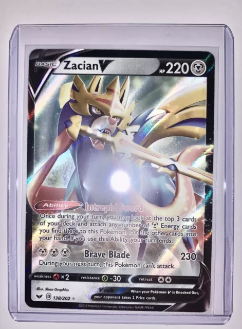 ZACIAN V 2019 ULTRA RARE HOLO POKEMON CARD SWORD & SHIELD #138/202 FREE  SHIPPING