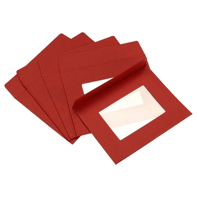 Completo Cara Ventana Sobres 10 Paquetes 4" Transparente Doble Cara, Rojo