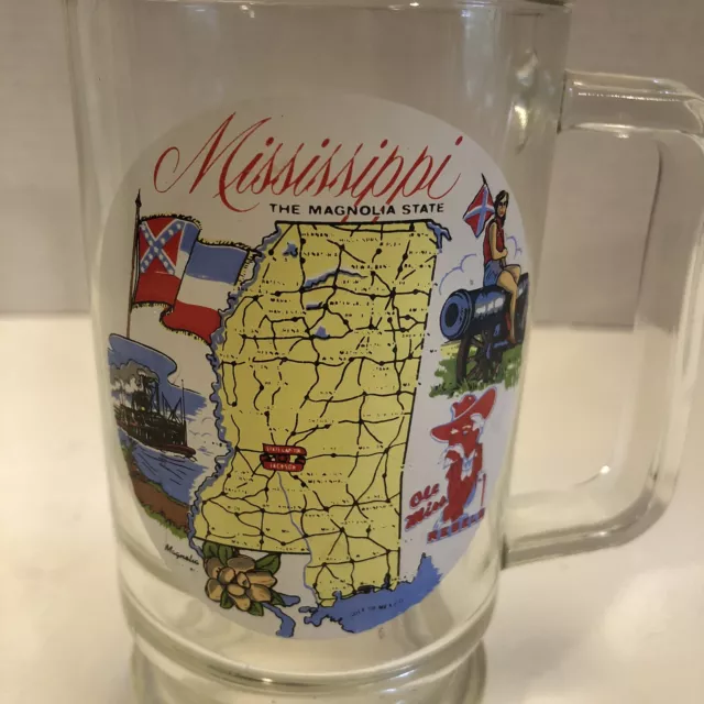 Vintage Clear Glass Souvenir Mug State Of Mississippi River Travel State Map Reb
