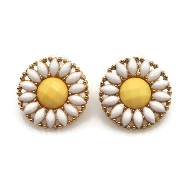 Charming Charlie Gold Tone  White / Yellow Acrylic Post Fashion Earrings .90 In.